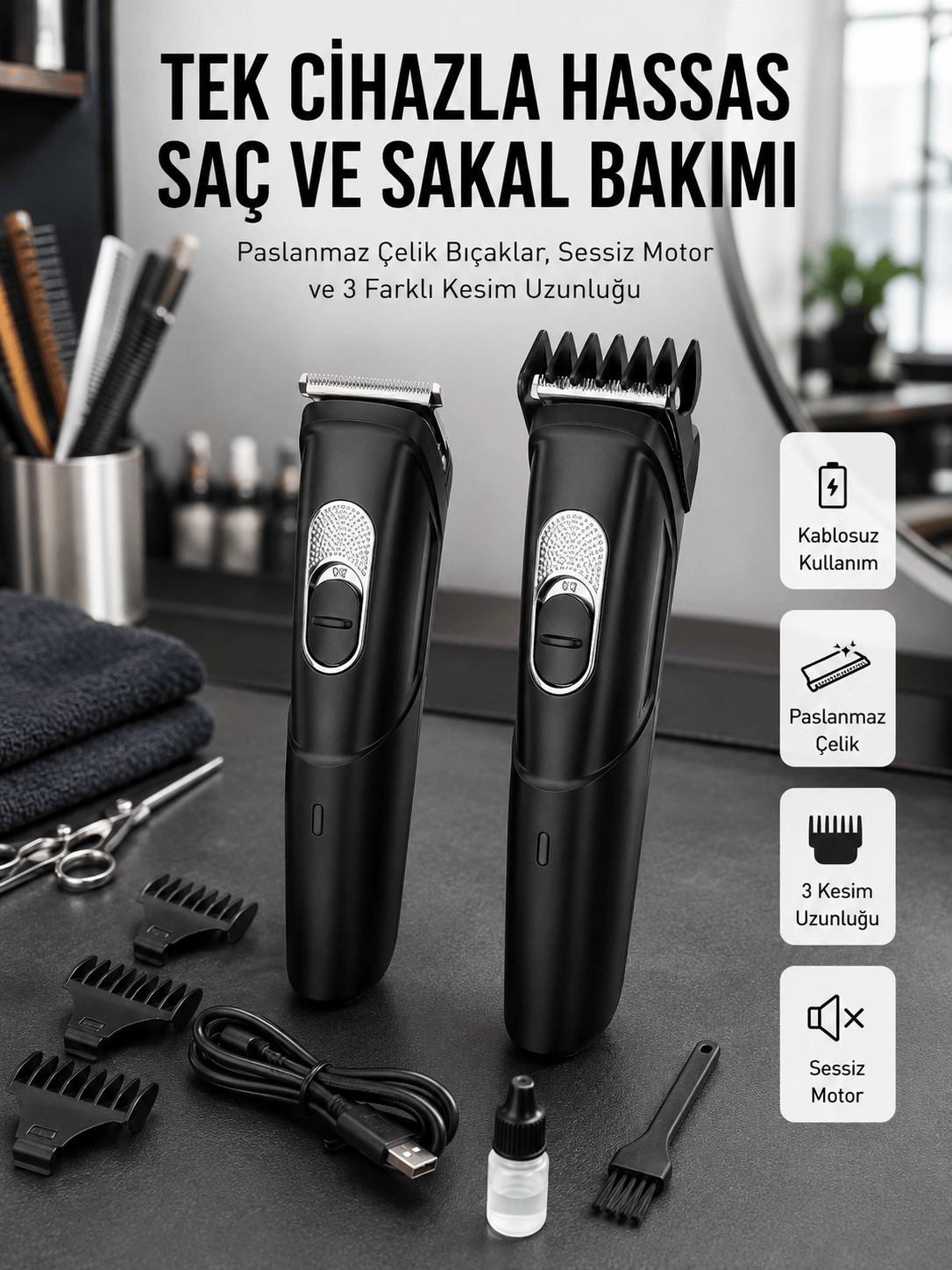 Lazer Epilasyon Öncesi Kısaltma Şarjlı Saç Sakal Tıraş Makinesi Ense Kesme Makinesi