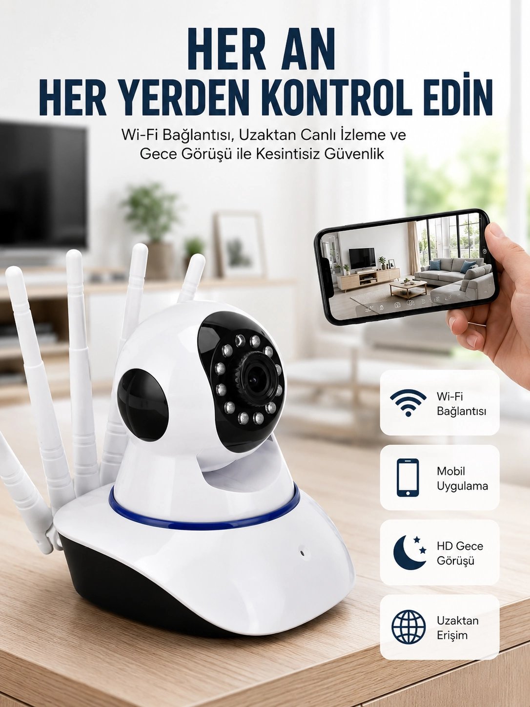 LED Aydınlatmalı 5 Antenli Motorlu 1080P Wifi Kamera Sensörlü Yeni Nesil