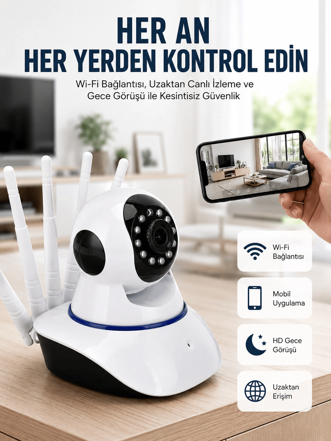 LED Aydınlatmalı 5 Antenli Motorlu 1080P Wifi Kamera Sensörlü Yeni Nesil