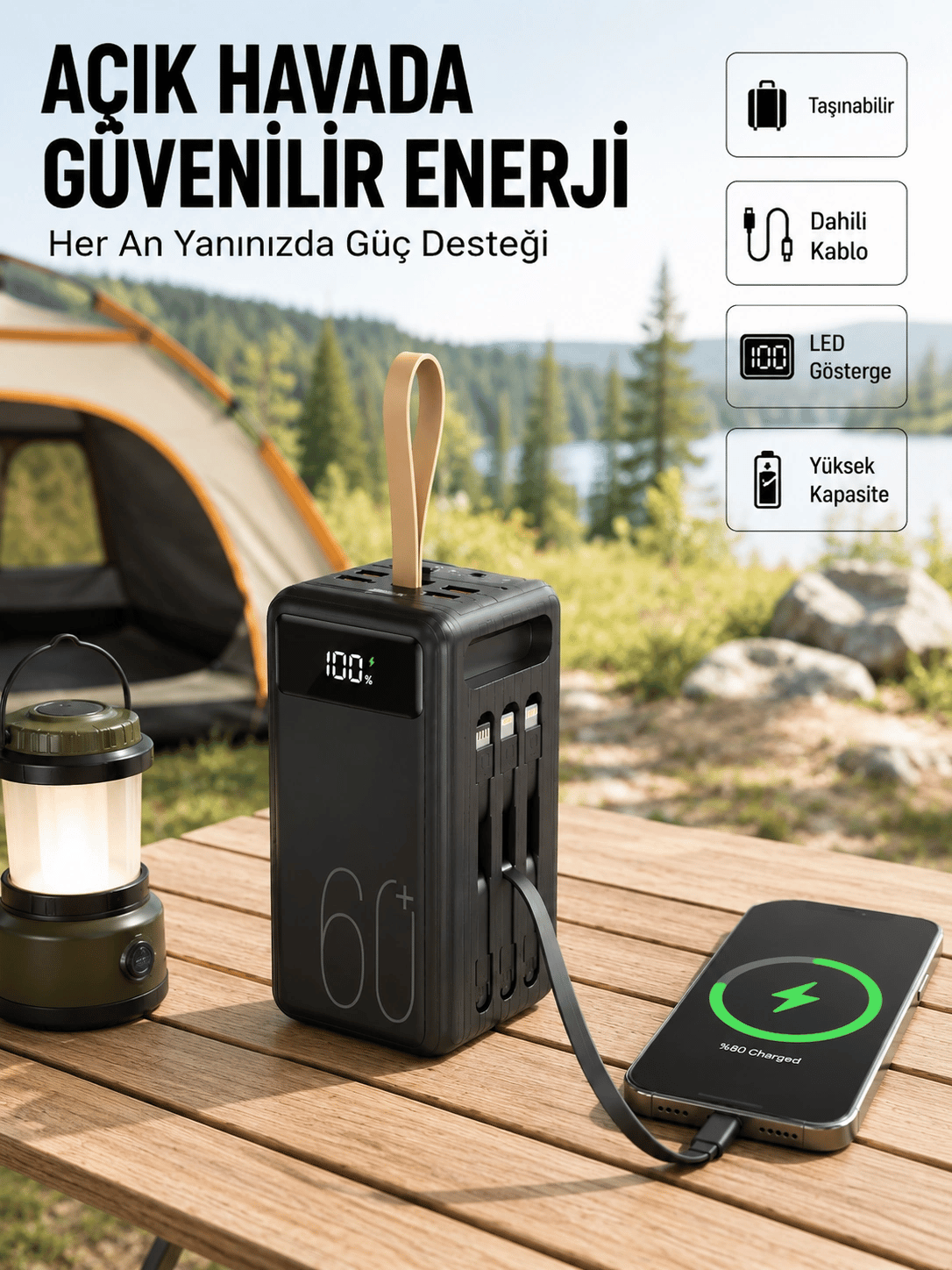 LED Ekranlı Çok Fonksiyonlu Taşınabilir Şarj Ünitesi Powerbank Yeni Nesil