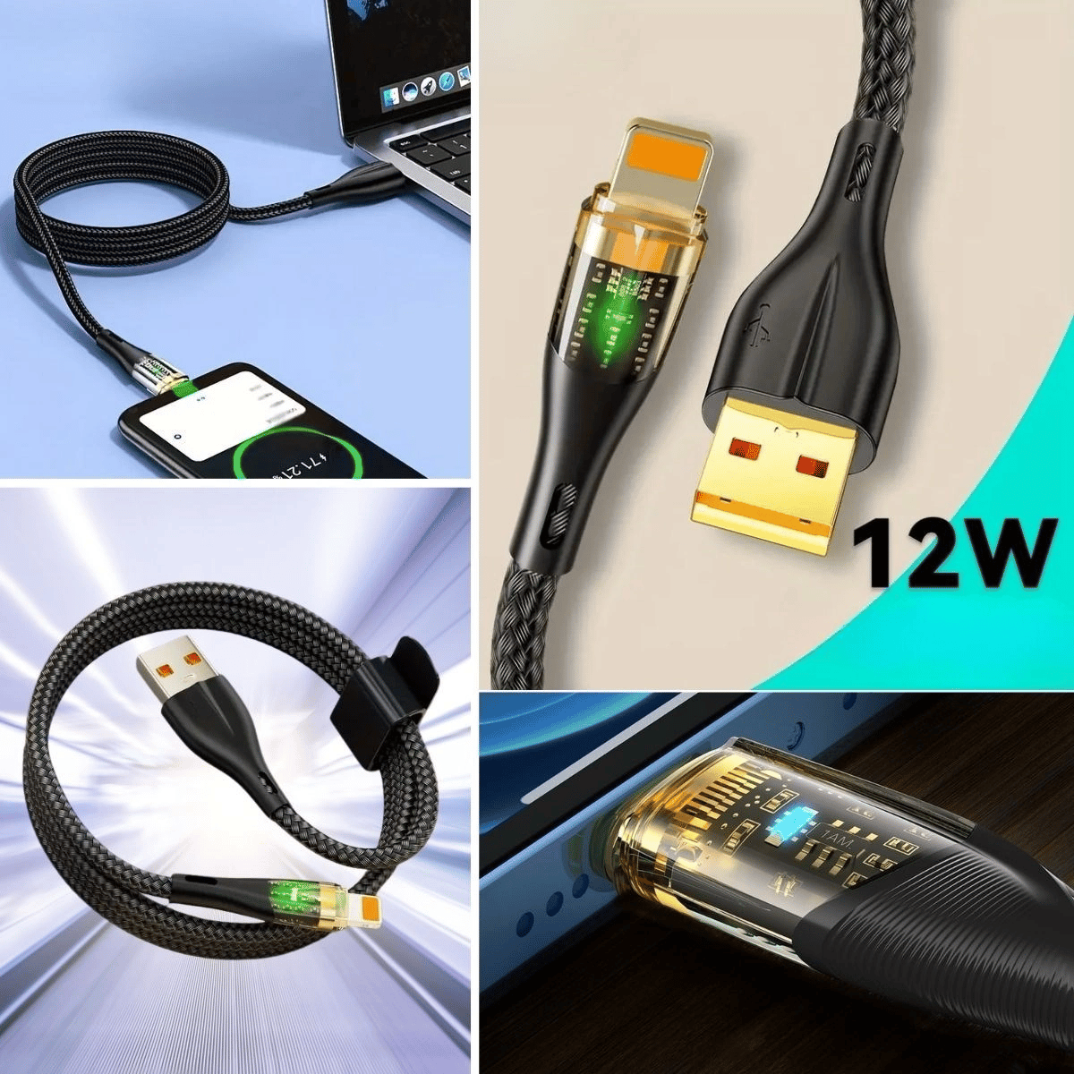 Led Işık Uçlu Sağlam İp Kablolu Usb To Lightning Hızlı Şarj Kablosu Bx40