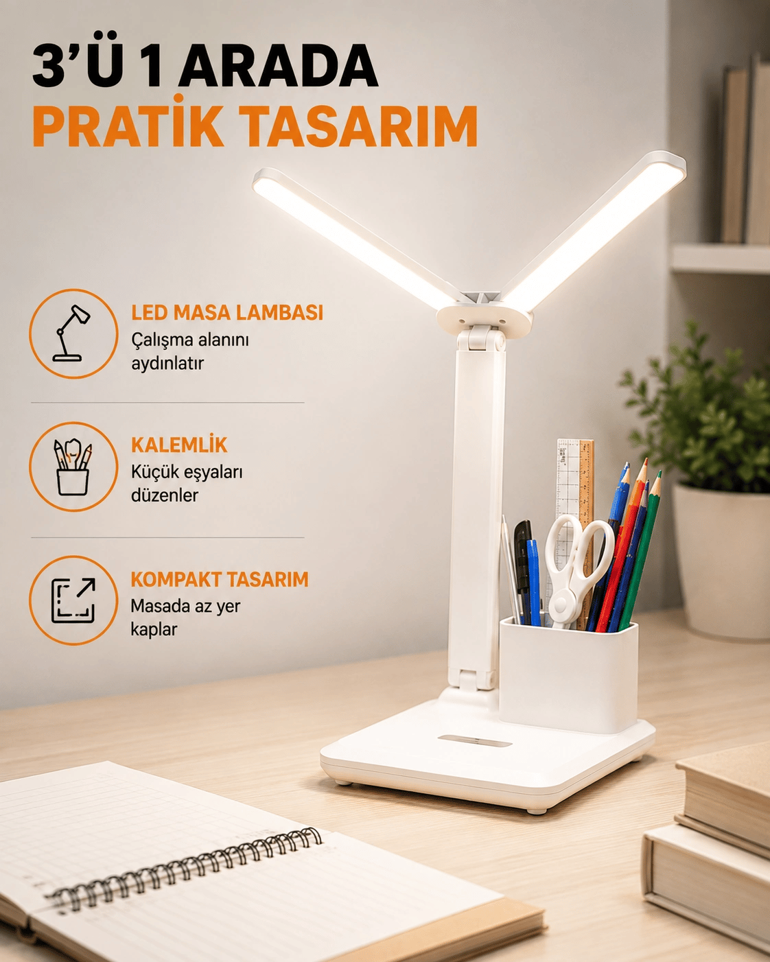 LED Işıklı Masa Lambası – Göz Yormayan, Kısılabilir ve Esnek Başlıklı Yeni Nesil