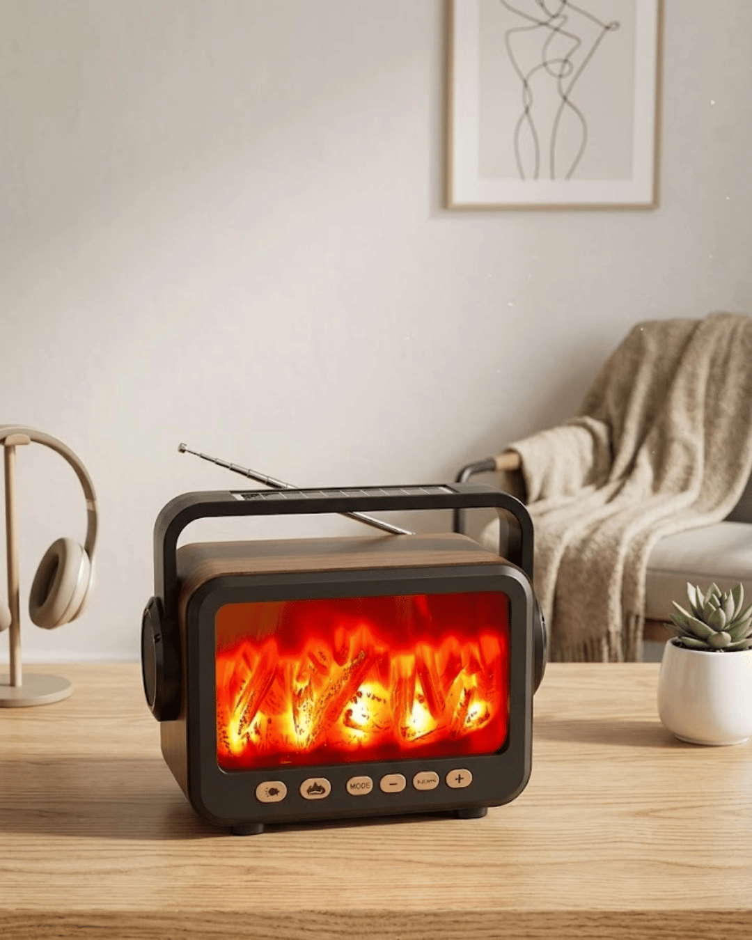 LED Şömine Efektli Kablosuz Hoparlör FM Radyo Müzik Çalar
