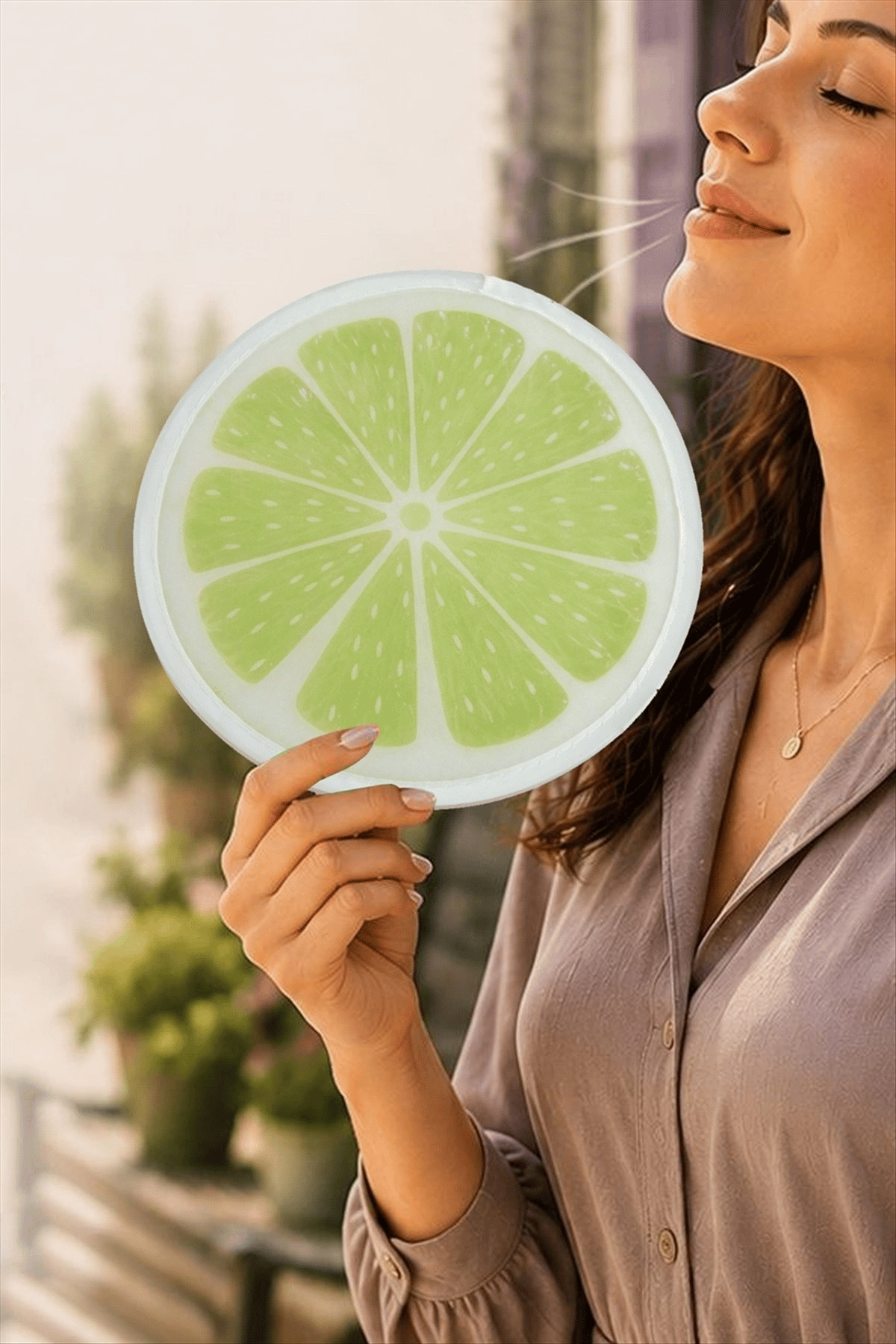 Limon Desenli Kore Yelpaze