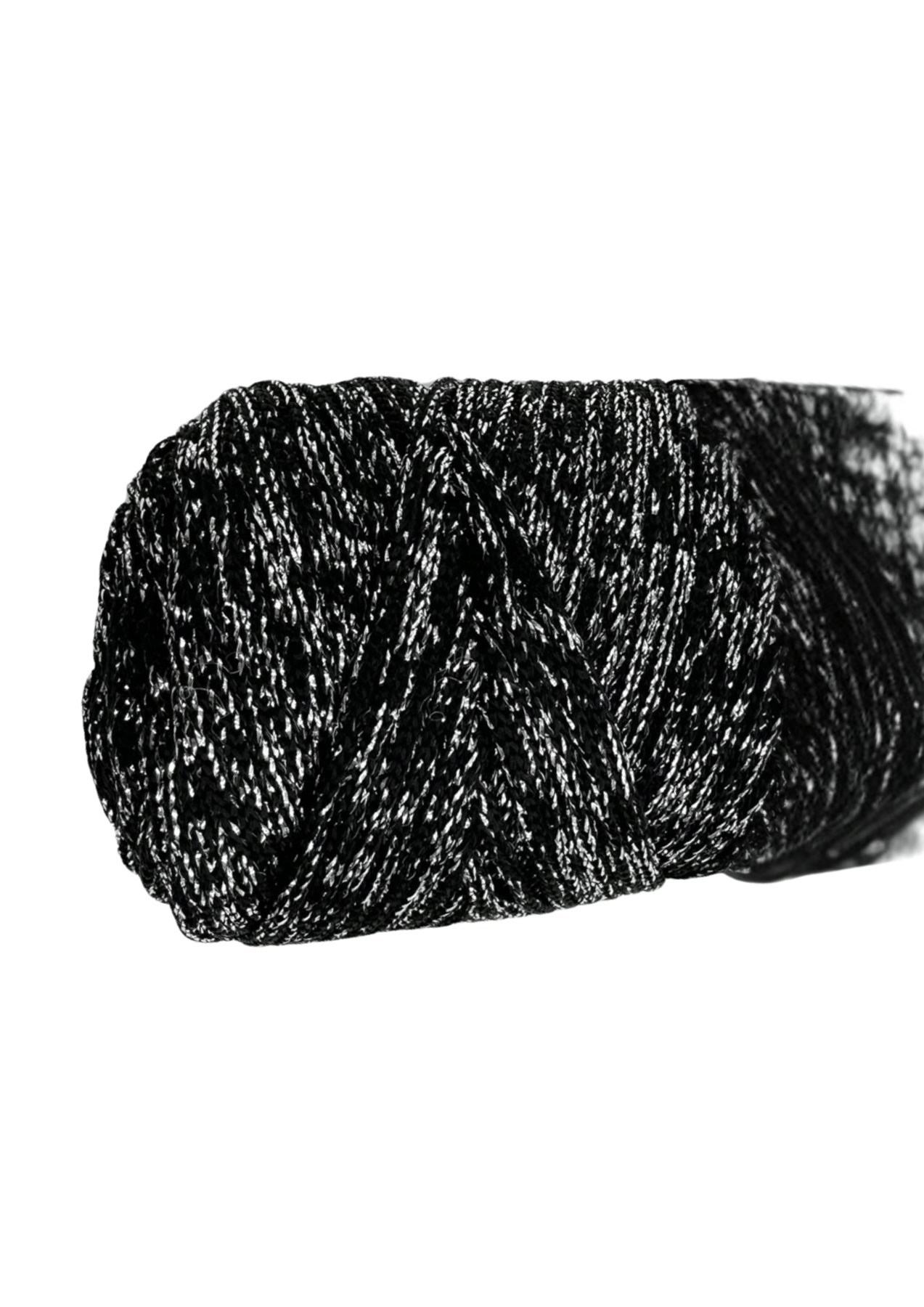 Makrome İpi 3mm Polyester Siyah Gümüş  Simli