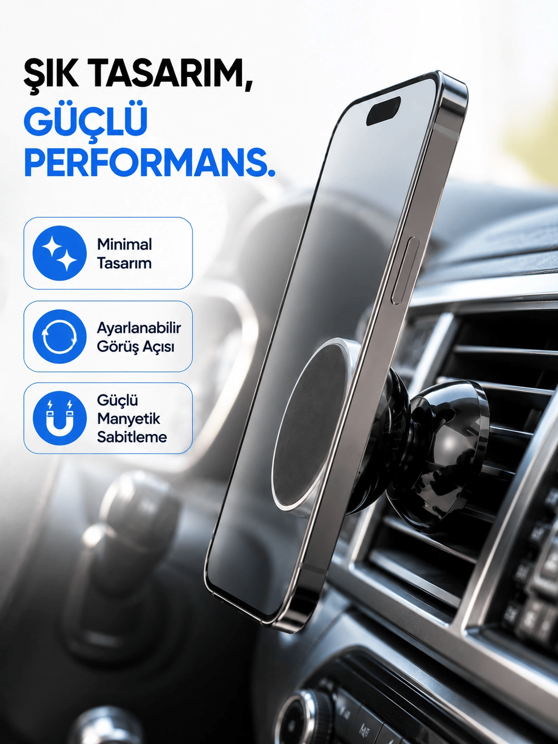 Manyetik Araç İçi Telefon Tutucu Güçlü Mıknatıslı