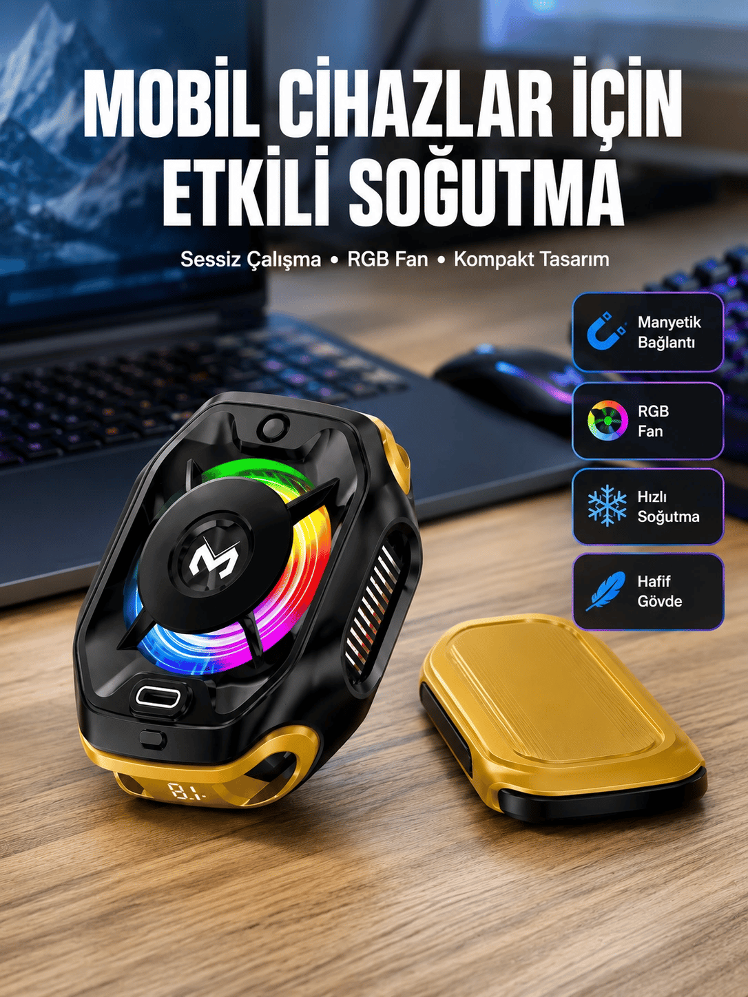 Manyetik Montajlı Dijital Ekranlı Telefon Soğutucu  Yeni Nesil