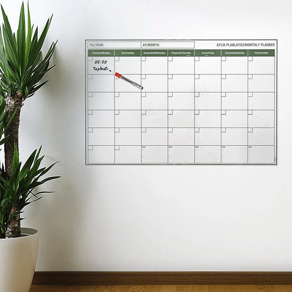 Manyetik Yapışkanlı Bir Aylık Program Planlayıcı Takvim 85x56 Cm Bx40