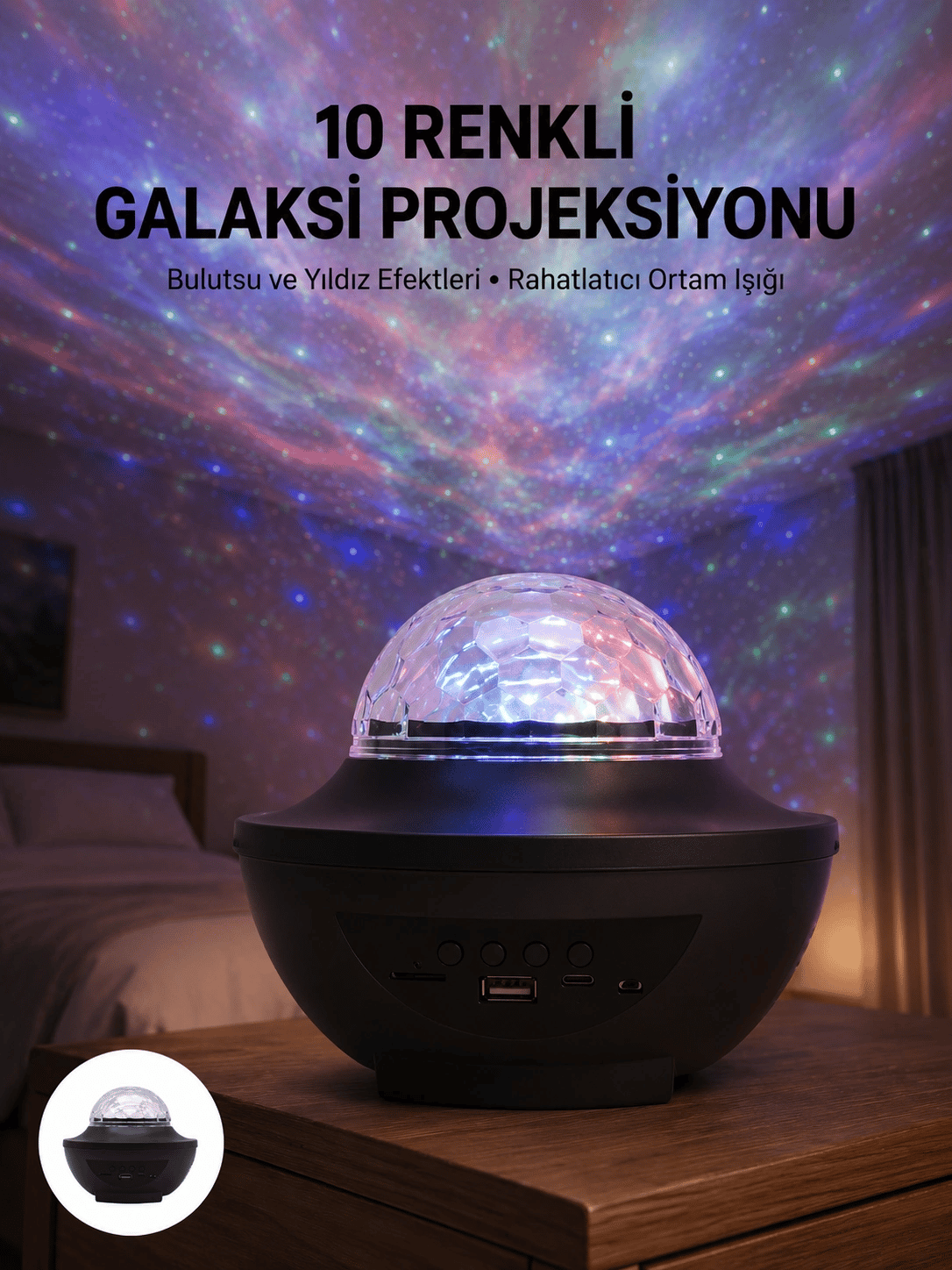 Masa ve Gece Lambası Renkli Projektör Işıklı Disko Topu Bluetooth Hoparlör