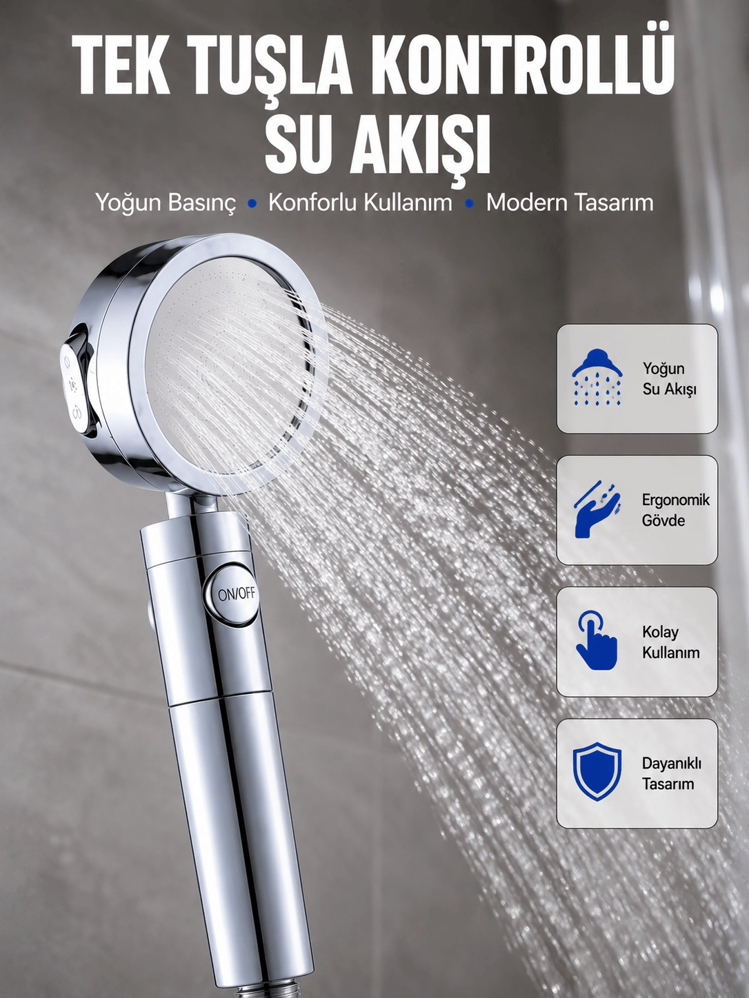 Masaj ve Yağmur Modlu Su Tasarruflu Duş Başlığı