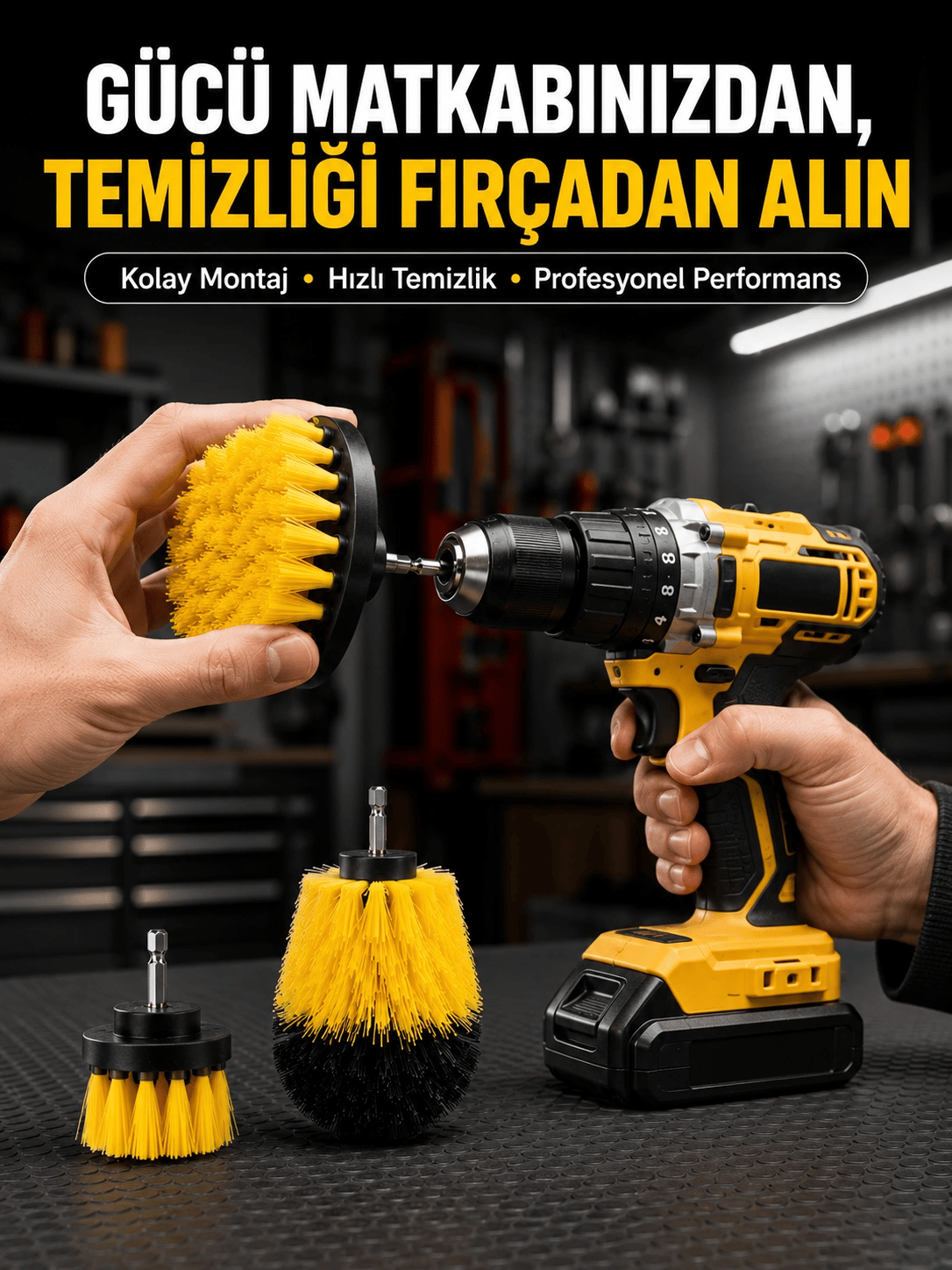 Matkap Uyumlu Temizlik Fırçası Seti 3’lü Çok Amaçlı