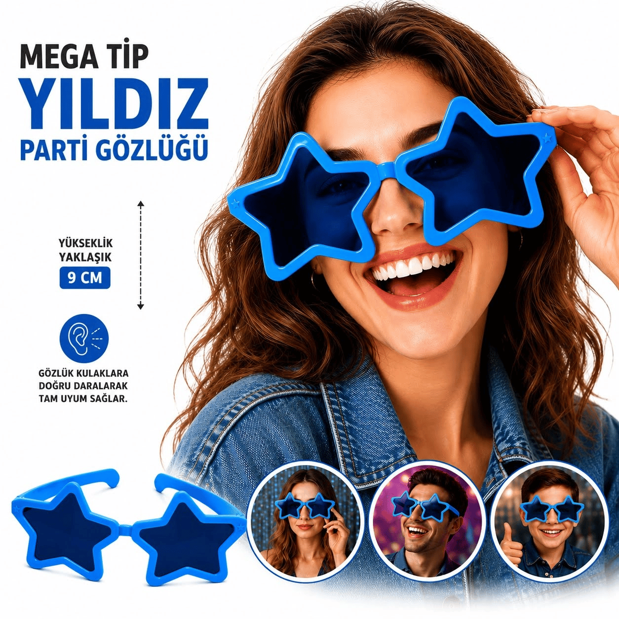 Mega Tip Yıldız Parti Gözlüğü Mavi Renk