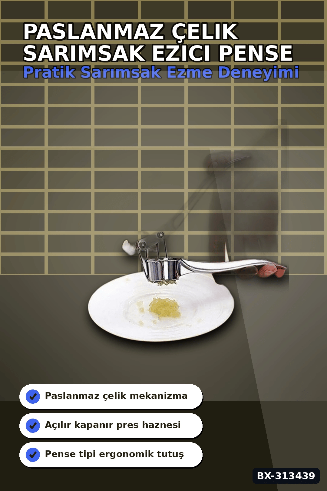 Mekanik Pense Formlu 14.5 cm Paslanmaz Çelik Sarımsak Ezici Alet 1 Adet BX-313439