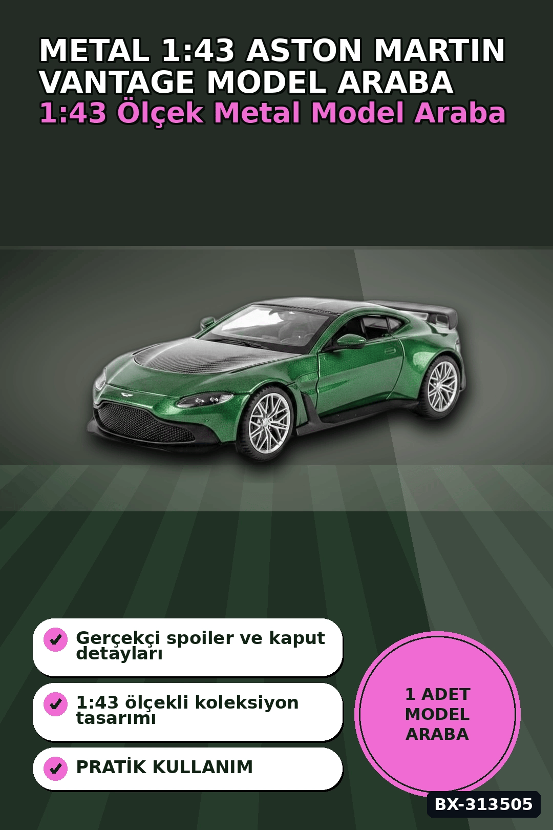 Metal 1:43 Aston Martin Vantage Çek Bırak Model Araba - Hediye Oyuncak BX-313505