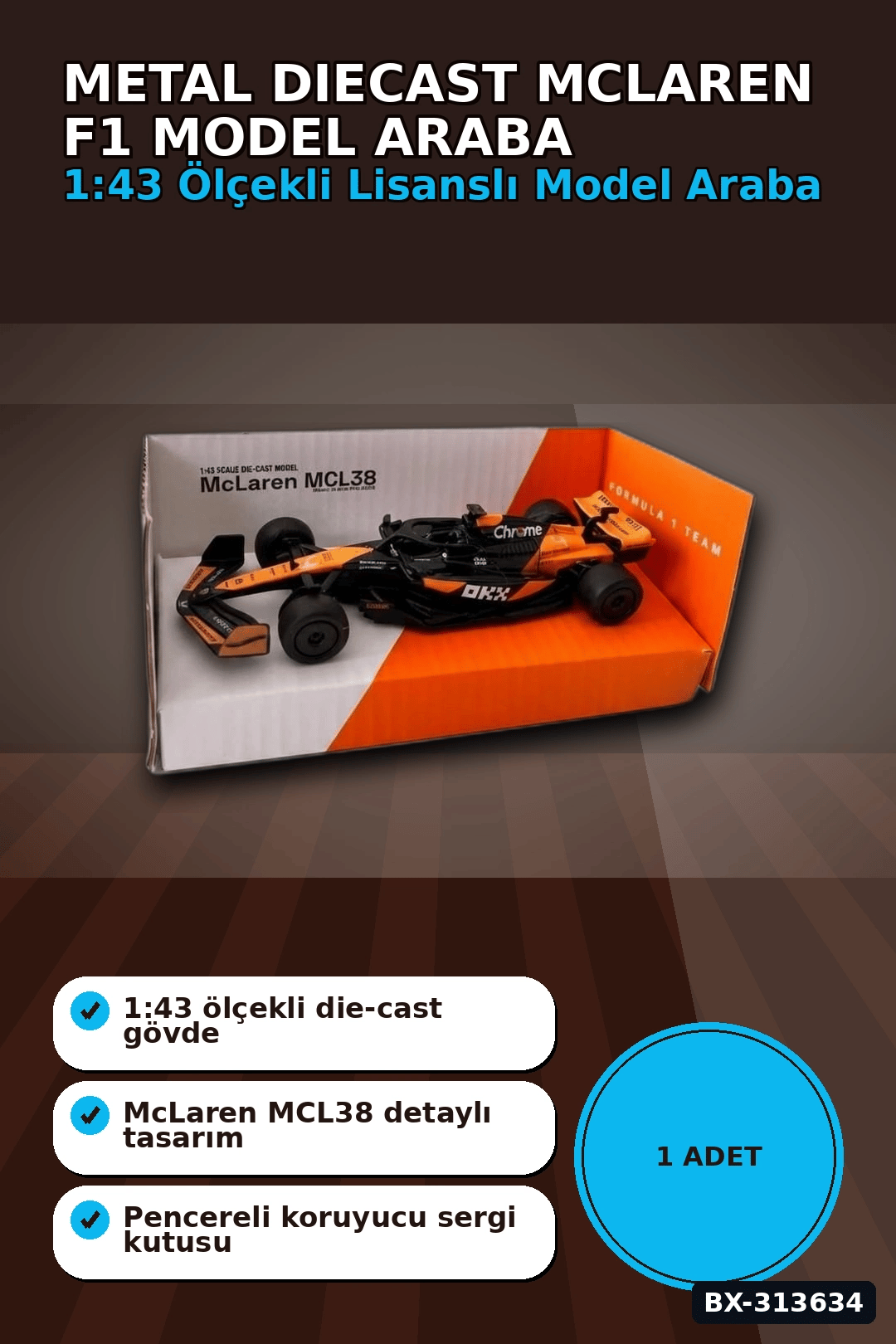 Metal Diecast 1:43 McLaren F1 Çek Bırak Araba - Lisanslı Model, Koleksiyonluk Oyuncak BX-313634