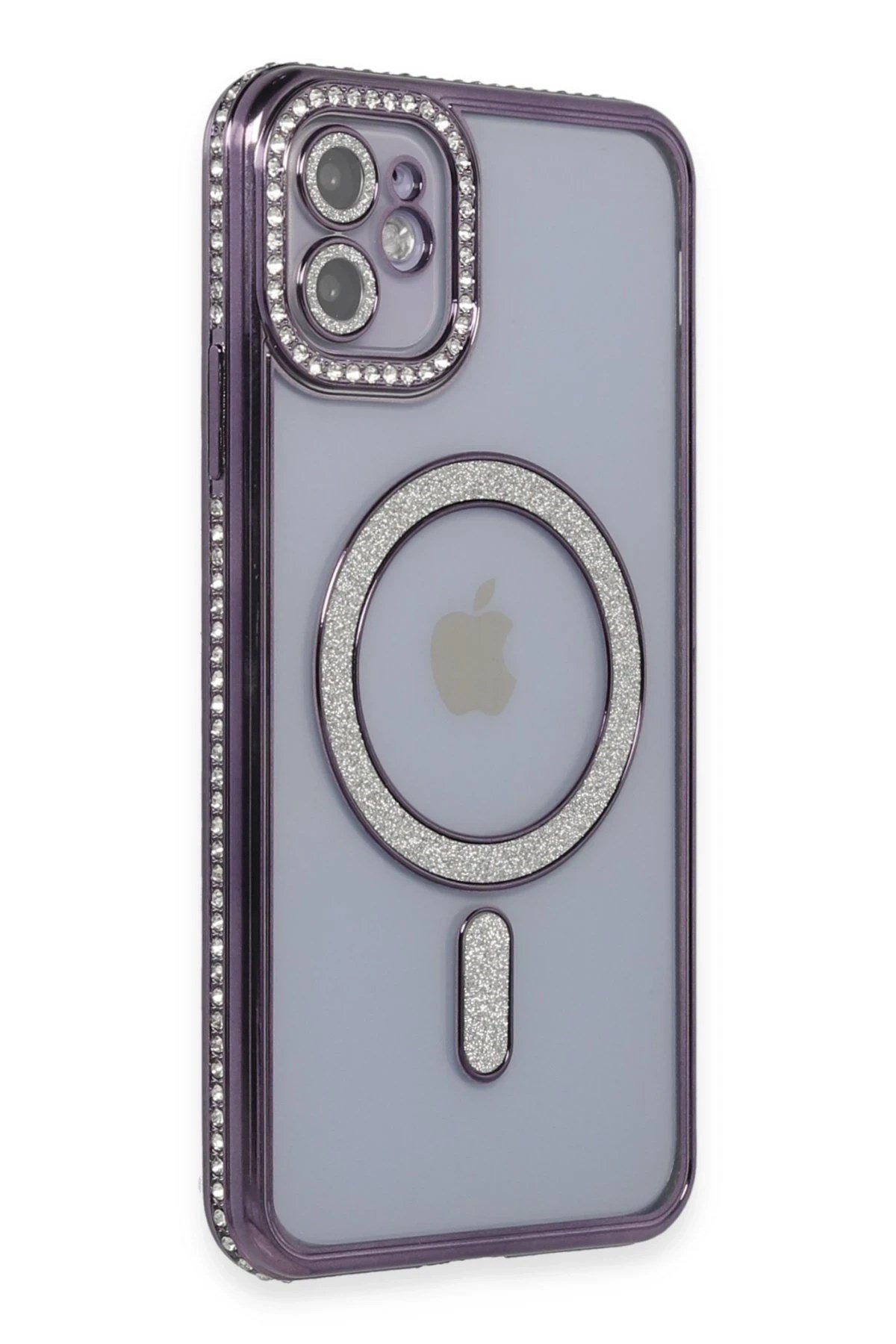 Mey İthalat®   iPhone 11 Kılıf Joke Simli Magneticsafe Kılıf - Derin Mor
