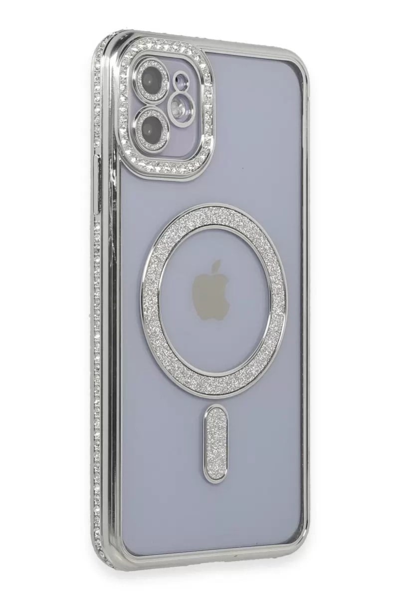 Mey İthalat®   iPhone 11 Kılıf Joke Simli Magneticsafe Kılıf - Gümüş