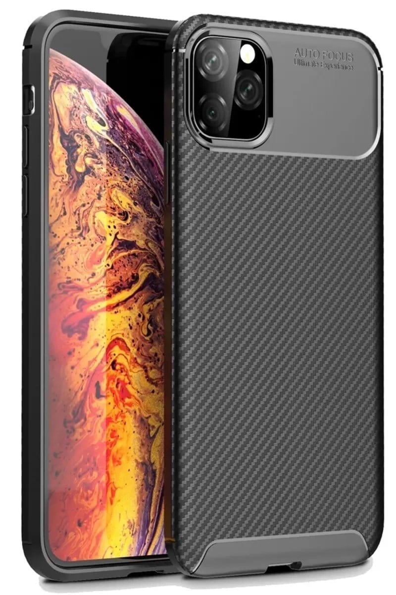 Mey İthalat®   iPhone 11 Pro Max Kılıf Auto Focus Karbon Kapak - Siyah