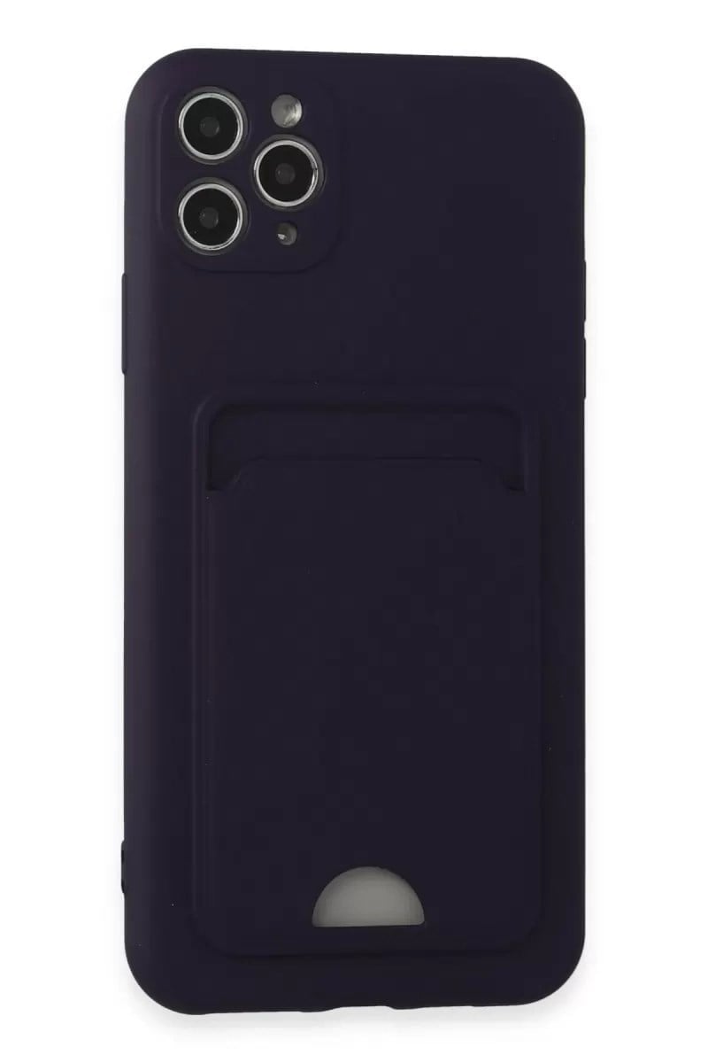 Mey İthalat®   iPhone 11 Pro Max Kılıf Kelvin Kartvizitli Silikon - Derin Mor