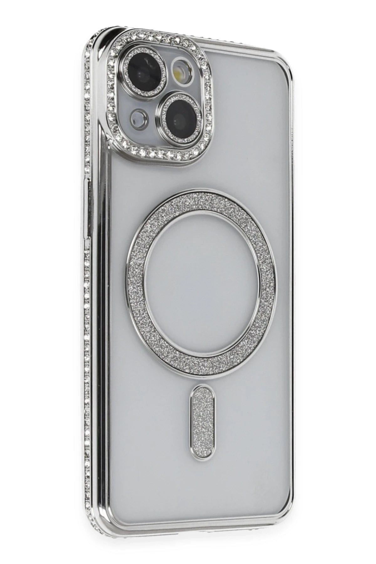 Mey İthalat®   iPhone 13 Kılıf Joke Simli Magneticsafe Kılıf - Gümüş