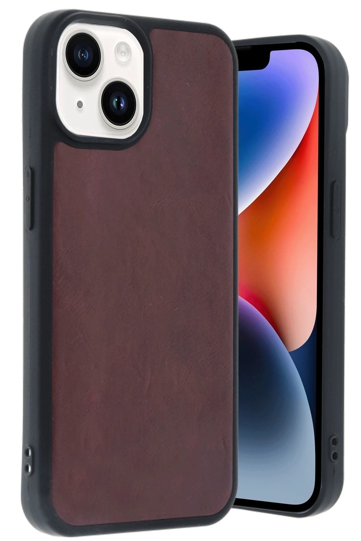 Mey İthalat®   iPhone 14 Kılıf Aras Deri Kapak - Bordo