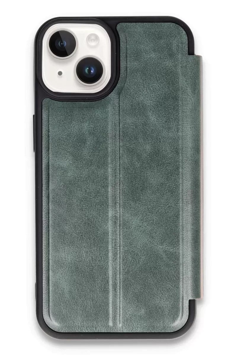 Mey İthalat®   iPhone 14 Kılıf Flip Cover - Koyu Yeşil