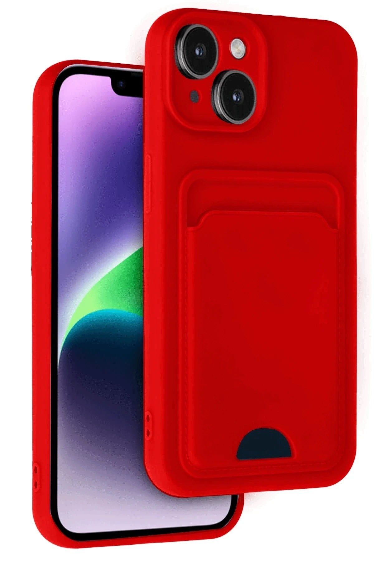 Mey İthalat®   iPhone 14 Kılıf Kelvin Kartvizitli Silikon - Kırmızı