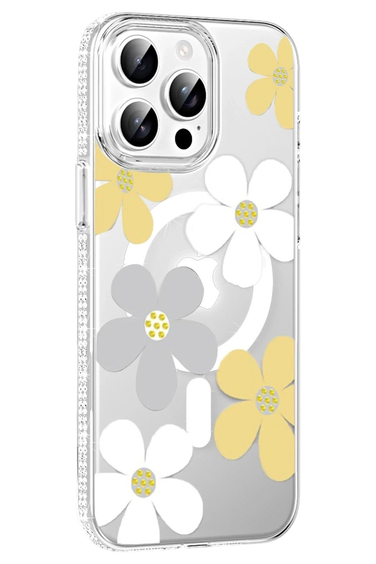 Mey İthalat®   iPhone 14 Pro Max Floral Magsafe Kapak - Sarı