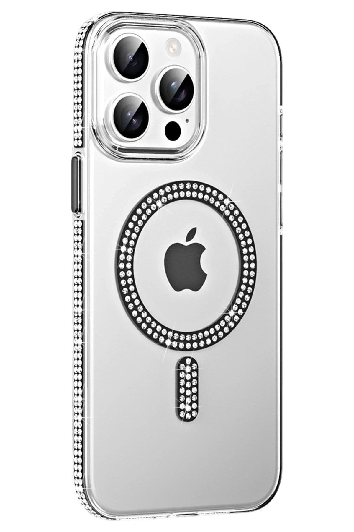 Mey İthalat®   iPhone 14 Pro Max Move Taşlı Magsafe Kapak - Siyah