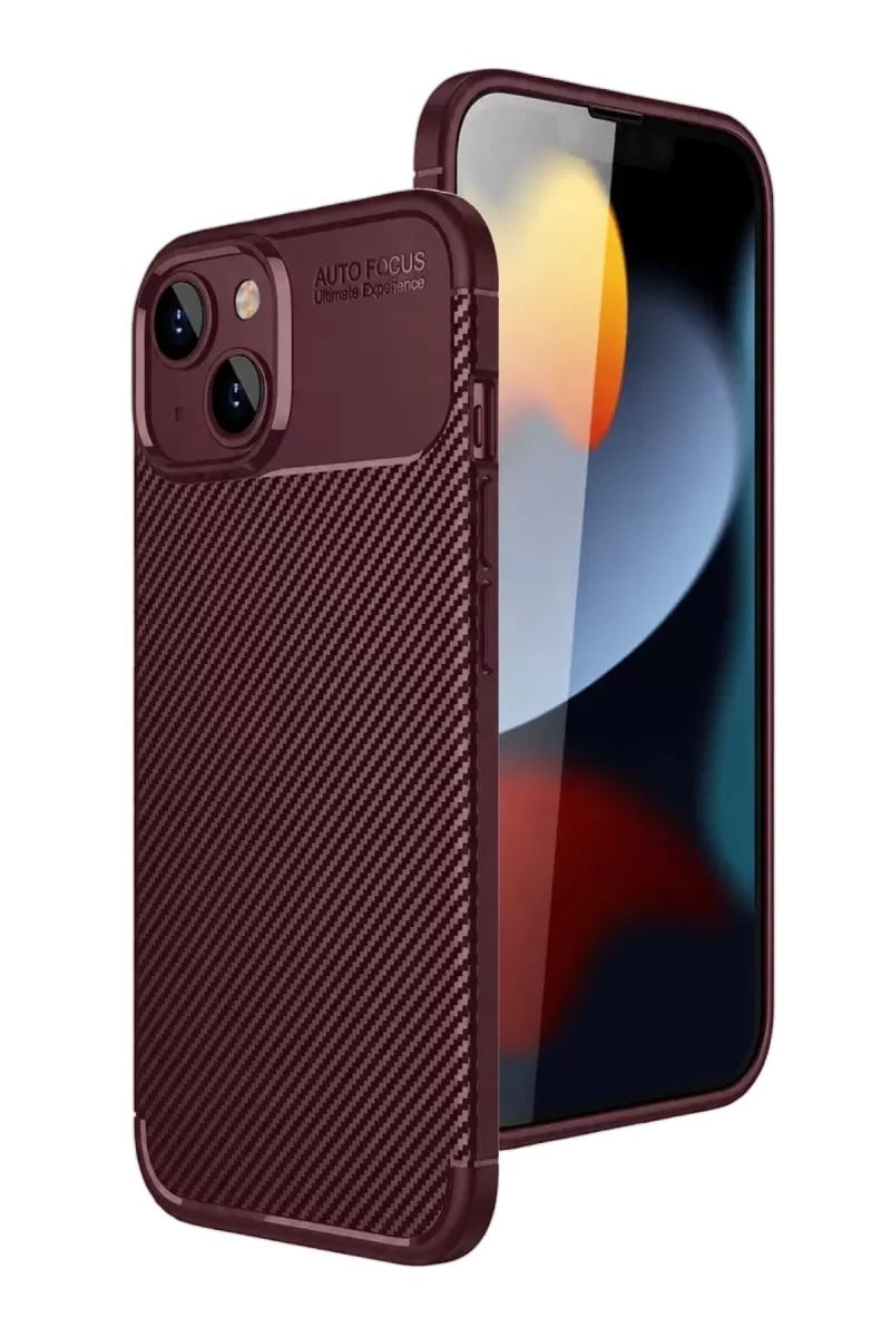 Mey İthalat®   iPhone 15 Kılıf Auto Focus Karbon Kapak - Bordo