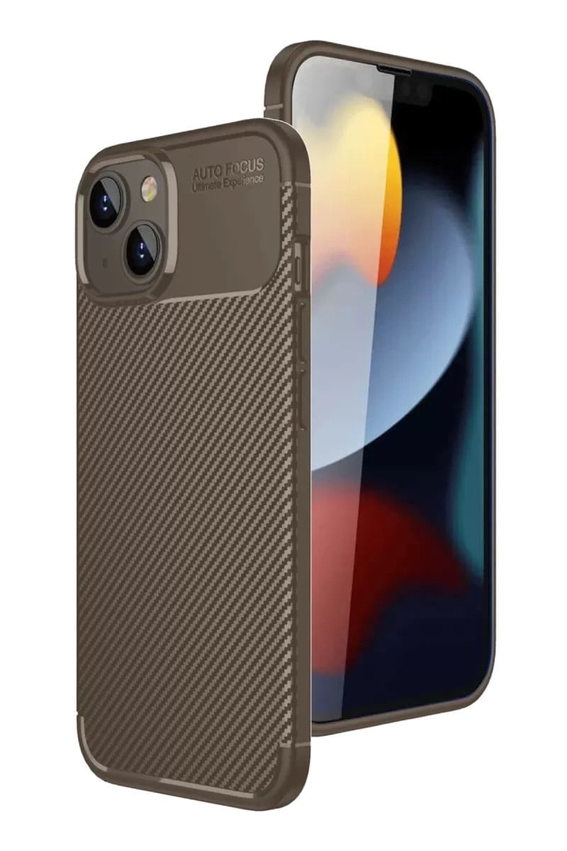 Mey İthalat®   iPhone 15 Kılıf Auto Focus Karbon Kapak - Kahverengi