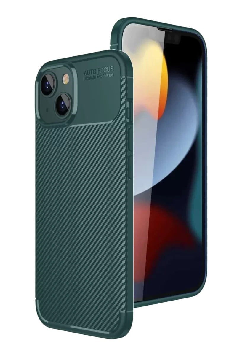 Mey İthalat®   iPhone 15 Kılıf Auto Focus Karbon Kapak - Yeşil