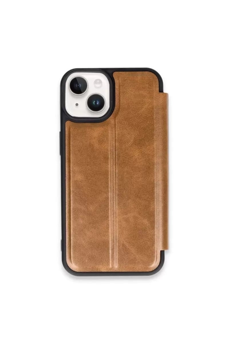 Mey İthalat®   iPhone 15 Kılıf Flip Cover - Taba