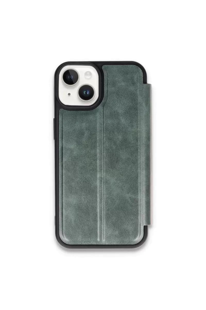 Mey İthalat®   iPhone 15 Kılıf Flip Cover - Koyu Yeşil