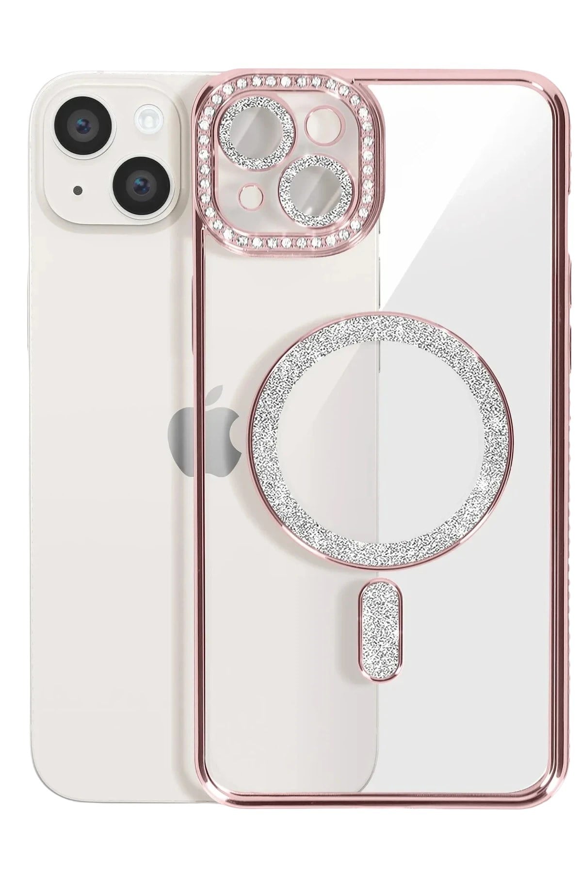 Mey İthalat®   iPhone 15 Kılıf Joke Simli Magneticsafe Kılıf - Pembe
