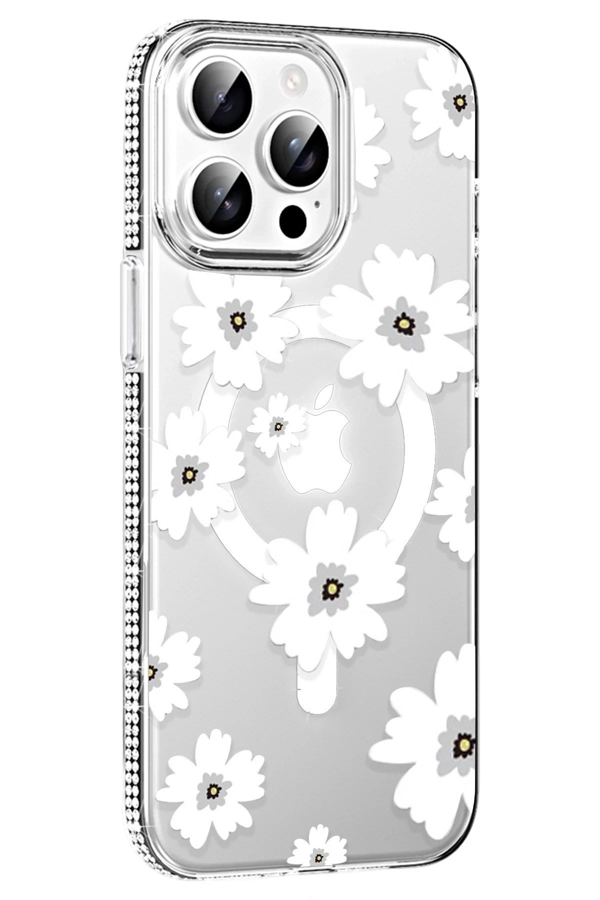 Mey İthalat®   iPhone 15 Pro Floral Magsafe Kapak - Beyaz