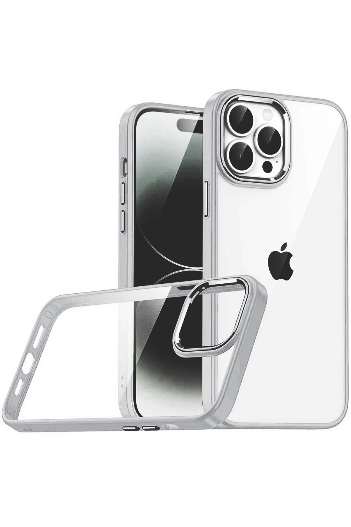 Mey İthalat®   iPhone 15 Pro Max  Lensli Silikon - Gümüş