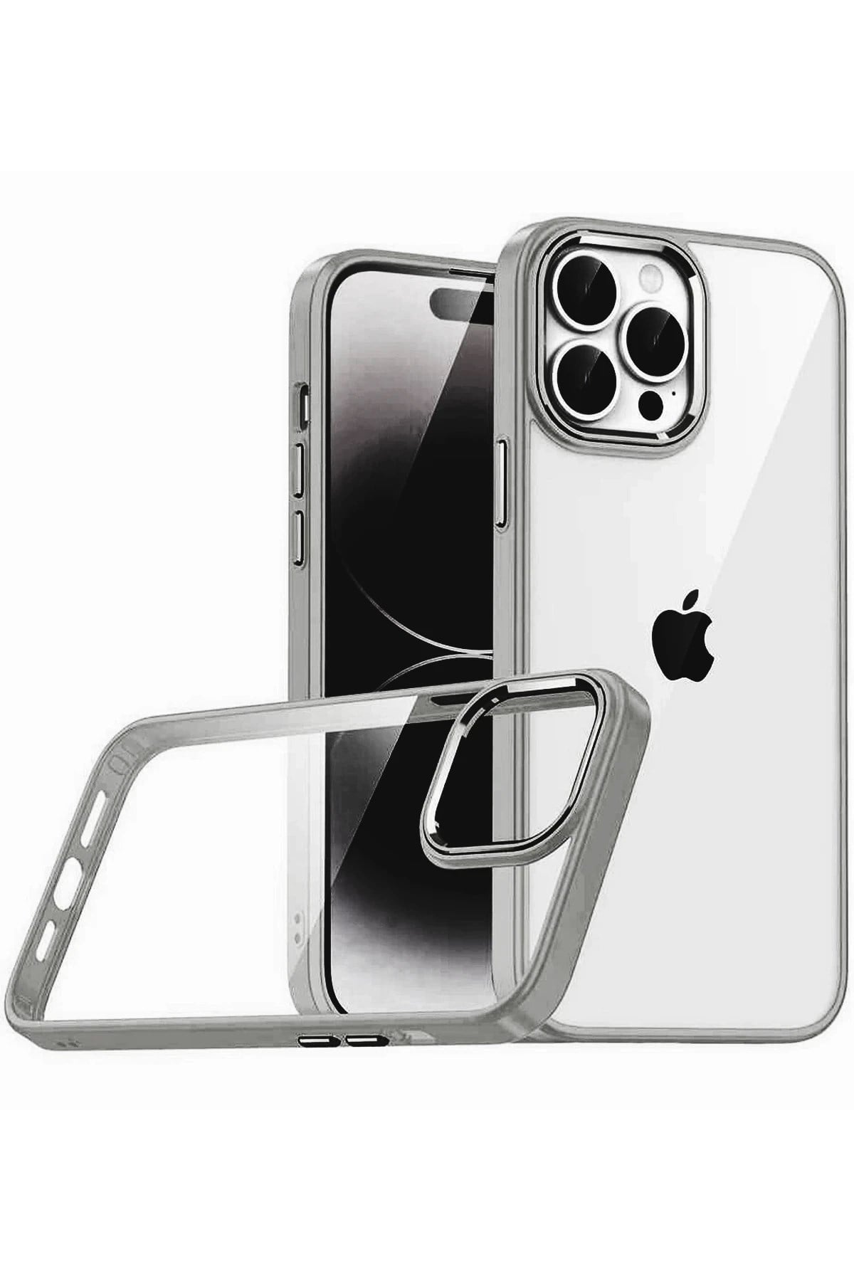 Mey İthalat®   iPhone 15 Pro Max  Lensli Silikon - Titan Gri
