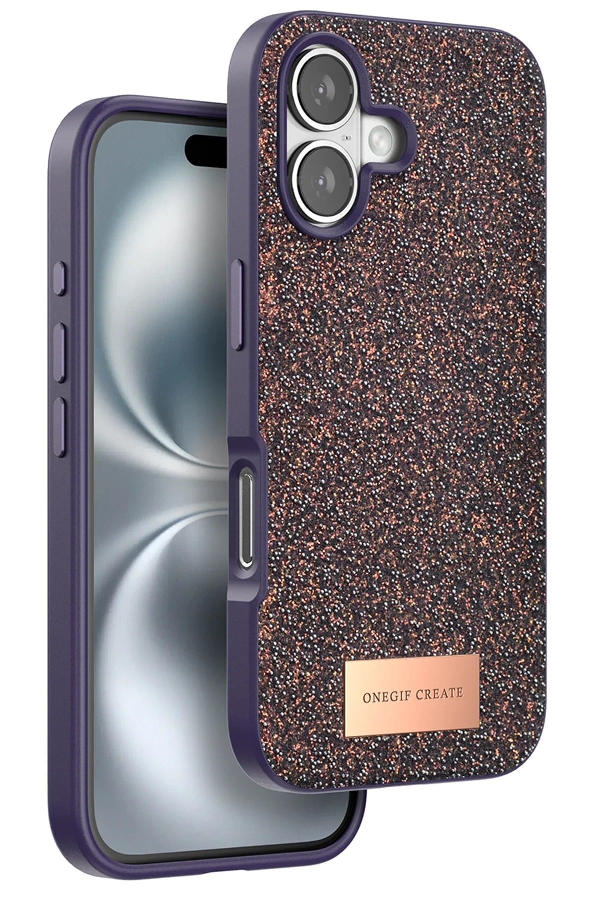 Mey İthalat®   iPhone 16 Bright Simli Kapak - Derin Mor