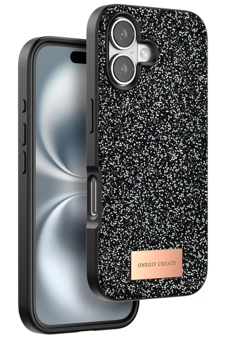 Mey İthalat®   iPhone 16 Bright Simli Kapak - Siyah