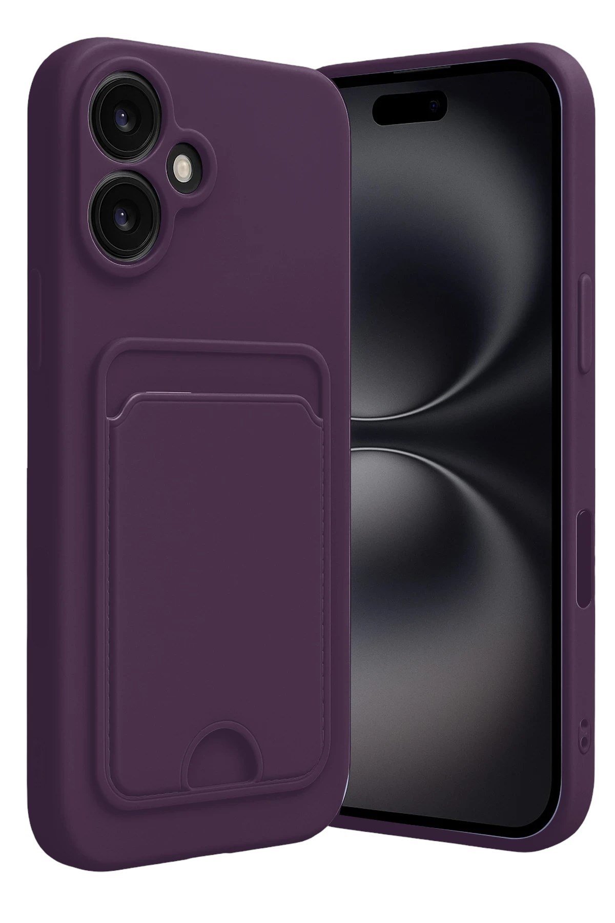 Mey İthalat®   iPhone 16 Kılıf Kelvin Kartvizitli Silikon - Derin Mor