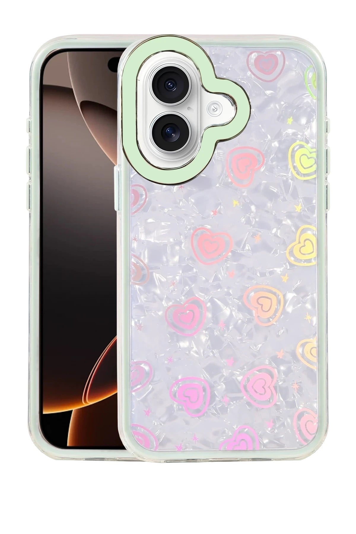 Mey İthalat®   iPhone 16 Lumi Desenli Kapak - Yeşil