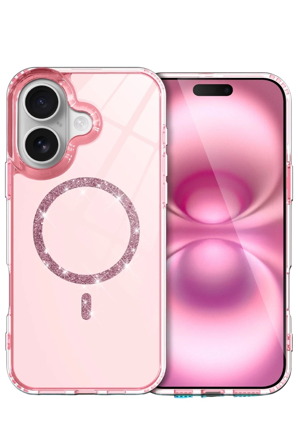 Mey İthalat®   iPhone 16 Plus Live Diamond Magsafe Kapak - Pembe