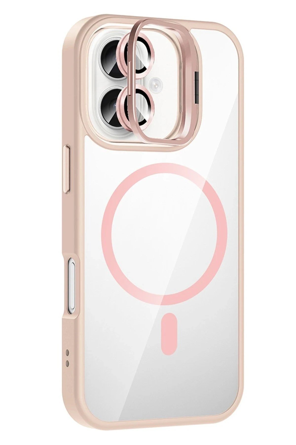 Mey İthalat®   iPhone 16 Plus Remim Lensli Magsafe Standlı Kapak - Pembe