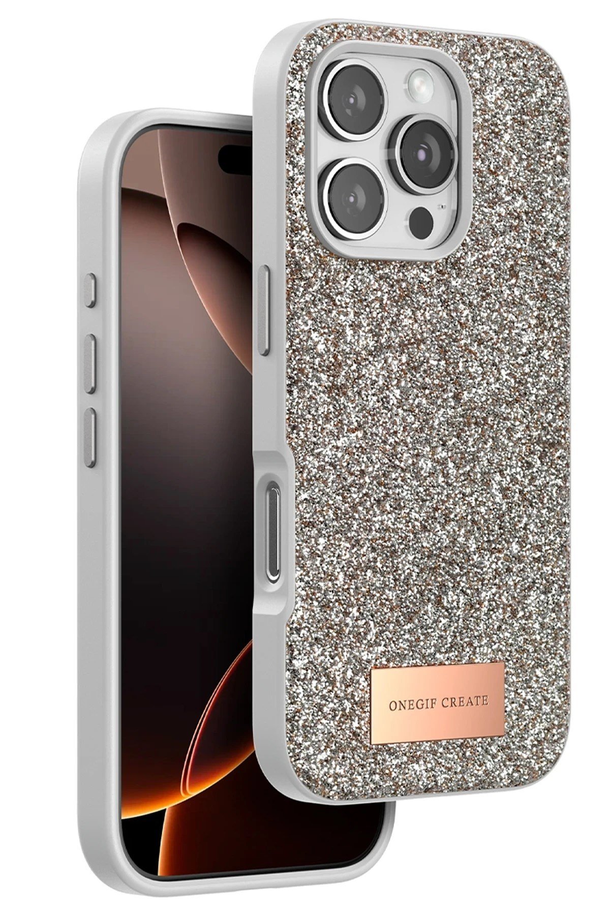 Mey İthalat®   iPhone 16 Pro Bright Simli Kapak - Gold