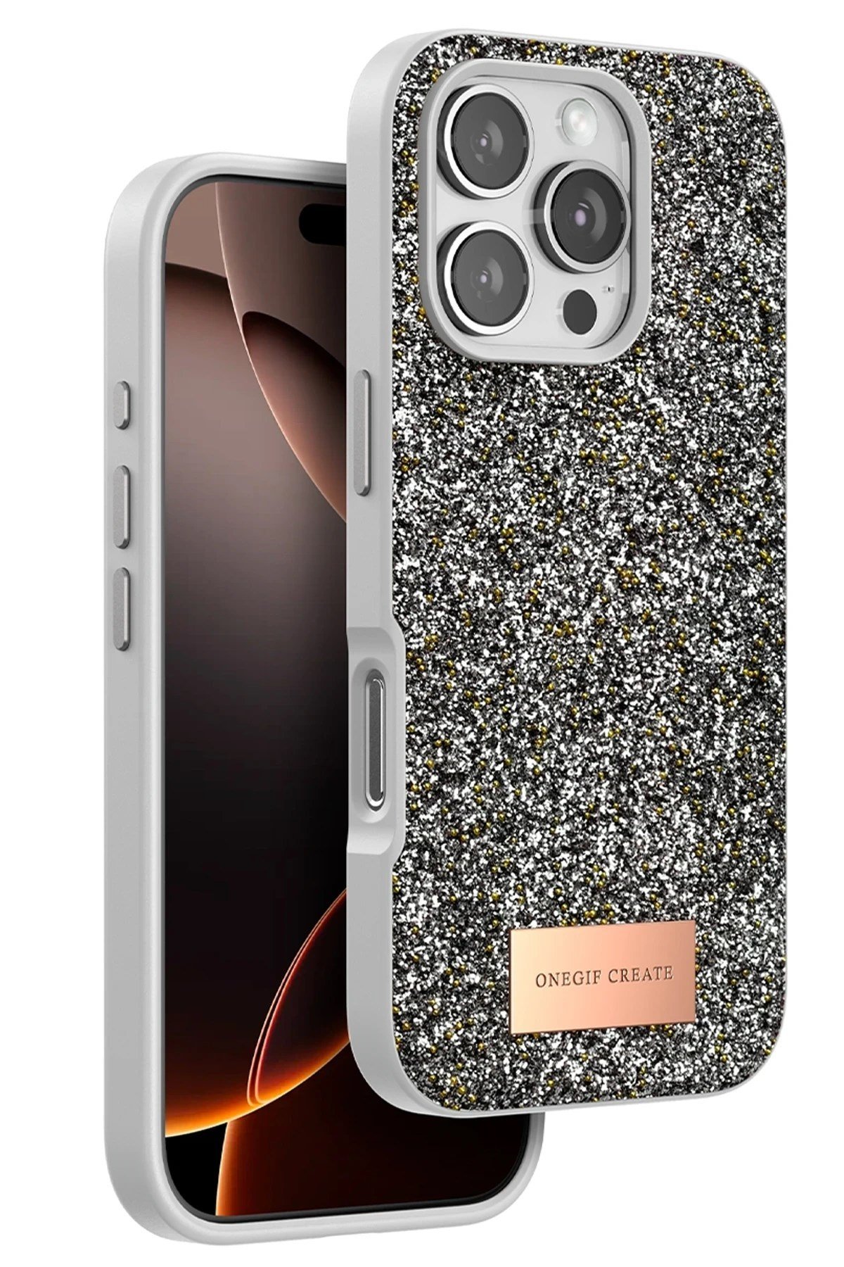 Mey İthalat®   iPhone 16 Pro Max Bright Simli Kapak - Gümüş