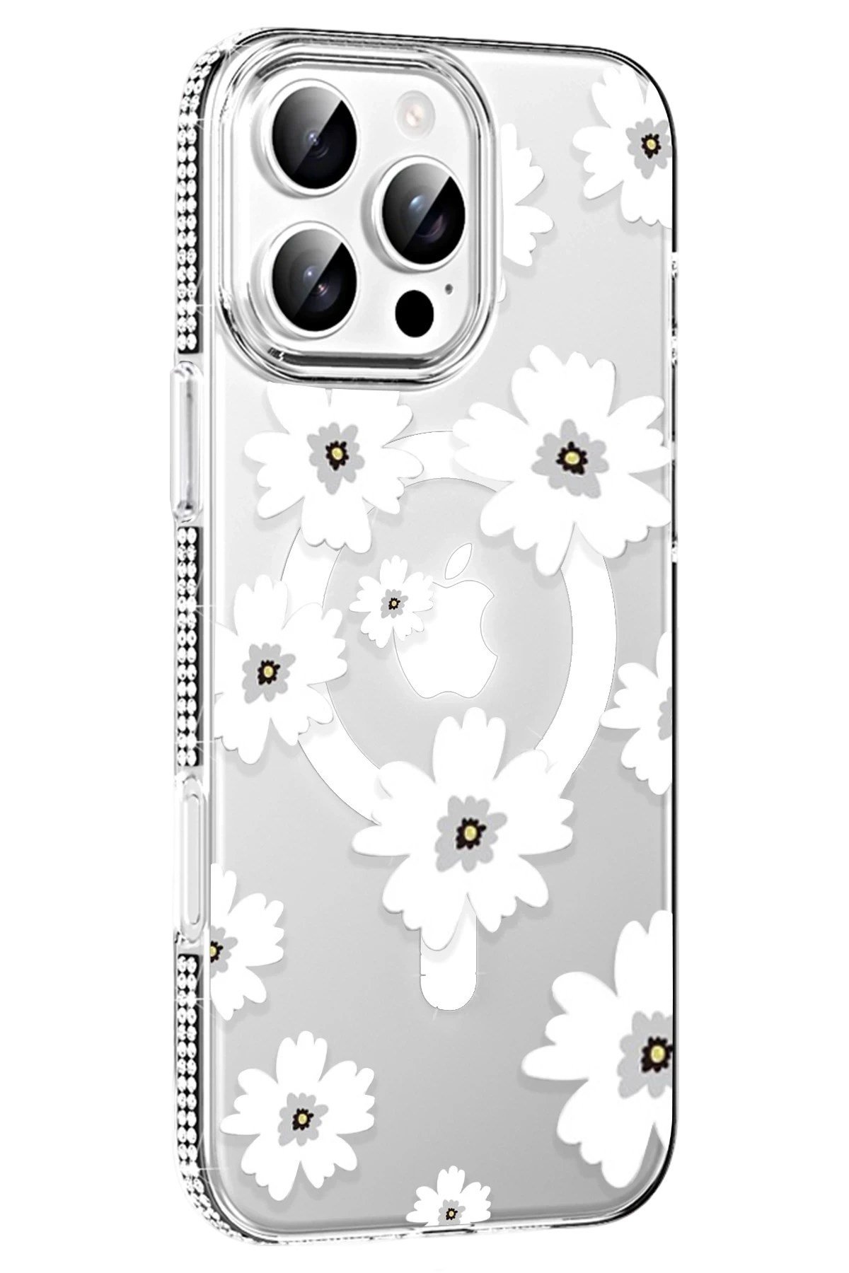 Mey İthalat®   iPhone 16 Pro Max Floral Magsafe Kapak - Beyaz