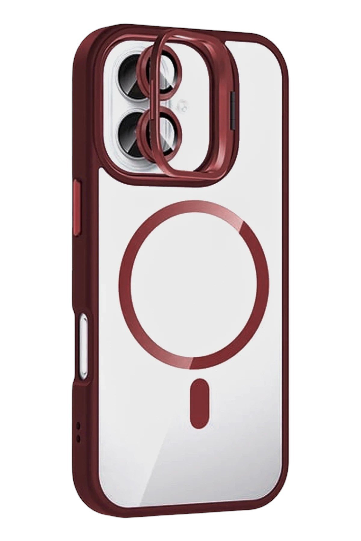 Mey İthalat®   iPhone 16 Remim Lensli Magsafe Standlı Kapak - Bordo