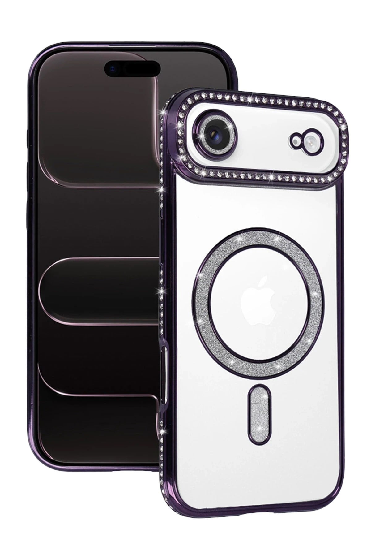 Mey İthalat®   iPhone 17 Air Joke Simli Magneticsafe Kılıf - Derin Mor