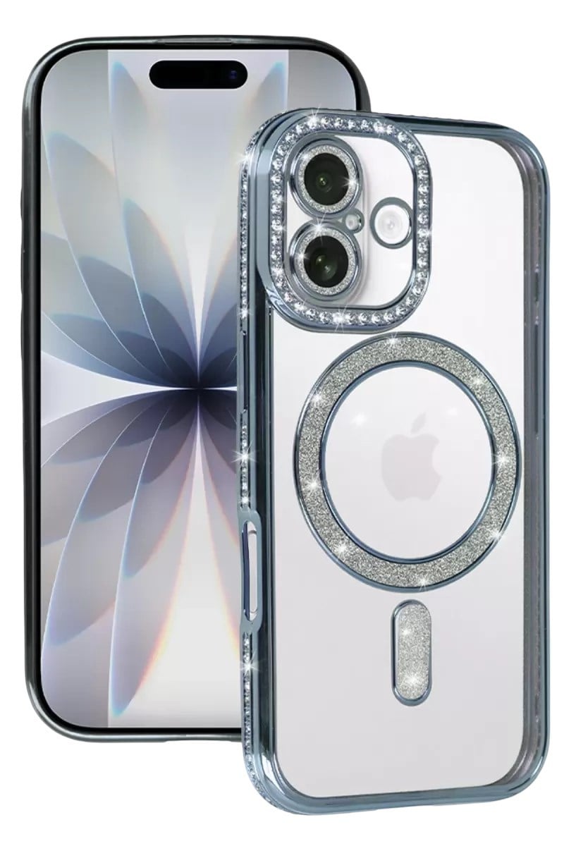 Mey İthalat®   iPhone 17 Joke Simli Magneticsafe Kılıf - Mavi